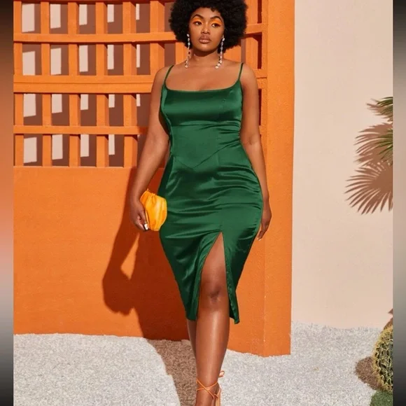 slim fit dress slacks Plus Size Lesleyanne Midi Dress- Green 1x / Green at Curvy Sense